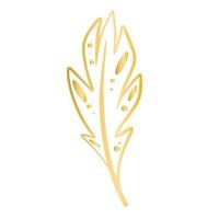 Golden decorative feather isolated vector illustration