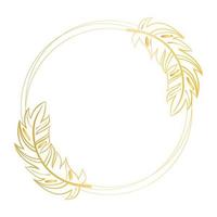 Graceful golden round frame with feathers vector