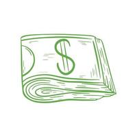 Dollar bills folded in half hand engraving sketch isolated object vector