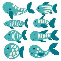 Sea fish set. Simple childish illustration of marine or freshwater inhabitants. Isolated fish vector illustration