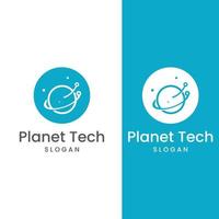 Modern digital tech world logo, global or tech planet, and digital tech protection. Logo with concept vector illustration template.