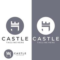 Castle logo silhouette, castle logo with shield combination design vector illustration template.