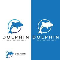 logotipo de delfín. delfines saltando sobre las olas del mar o la playa. con edición de ilustraciones vectoriales. vector