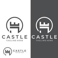 Castle logo silhouette, castle logo with shield combination design vector illustration template.