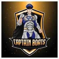 logotipo de mascota de juego de esport de capitán de barco vector