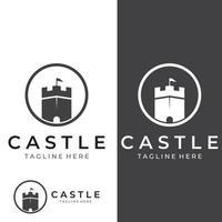 Castle logo silhouette, castle logo with shield combination design vector illustration template.