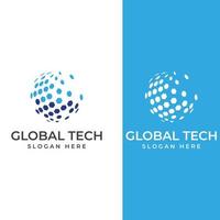 Modern digital tech world logo, global or tech planet, and digital tech protection. Logo with concept vector illustration template.