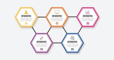 Vector Infographic label design with hexagon template. Business concept with 5 options, steps or processes.