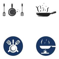 logotipos para utensilios de cocina, ollas, espátulas y cucharas de cocina. utilizando un concepto de diseño de plantilla de ilustración vectorial. vector