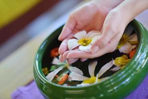 female hand and flower in water photo