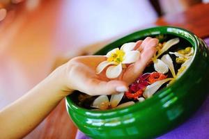 female hand and flower in water photo