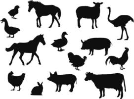 Vector farm animal silhouette isolated on white. Livestock and poultry icon. Rural and farm views