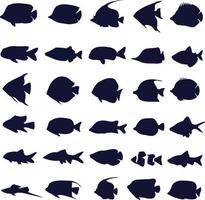 vector illustration of various types of Fish Silhouette.