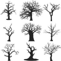 siluetas de árboles muertos. Ilustración de bosque de árboles de miedo negro moribundo. árbol viejo moribundo natural de set vector gratis