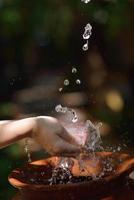 splashing fresh water on woman hands photo