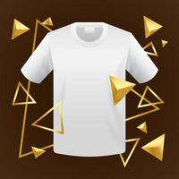 camiseta blanca con elementos triangulares dorados vector