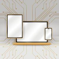 Realistic Gold Tech Device Mockup Template vector
