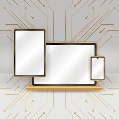 Realistic Gold Tech Device Mockup Template