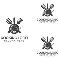 logotipos para utensilios de cocina, ollas, espátulas y cucharas de cocina. utilizando un concepto de diseño de plantilla de ilustración vectorial. vector