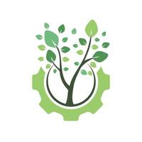 plantilla de diseño de logotipo de vector de árbol de engranajes. logotipo de la tecnología de la naturaleza moderna. concepto de logotipo de la industria y la tecnología ecológica ecológica.