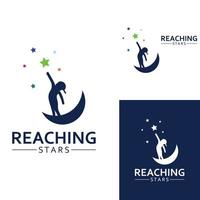 un logo para alcanzar las estrellas o un logo para alcanzar un sueño o meta. logotipo usando plantilla de ilustración de vector de diseño de concepto.