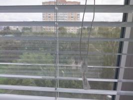 Horizontal aluminum blinds installed on the balcony photo