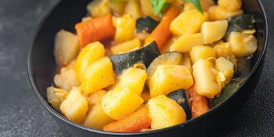 ragout vegetable stew potatoe, carrot, zucchini fresh dish healthy meal food snack diet on the table copy space food background rustic keto or paleo diet veggie