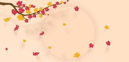 Autumn Frame With Falling Maple Leaves on soft pink Background. Elegant Design with Text Space and Ideal Balanced Colors. Vector Illustration