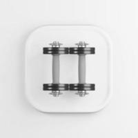 Iron dumbbells top view icon. 3d rendering white square button key, interface element. photo