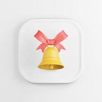 Yellow bell icon with red ribbon. 3d rendering white square ui element. photo
