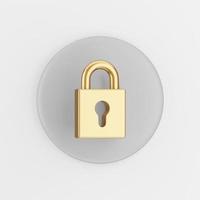 Golden closed padlock icon. 3d rendering gray round key button, interface ui ux element. photo