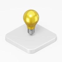 Yellow realistic light bulb icon. 3d rendering square button key isometric view, interface ui ux element. photo