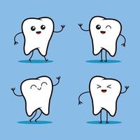 ilustración vectorial de un lindo personaje de dibujos animados de dientes blancos con varias expresiones, excelente para la salud y los temas infantiles vector