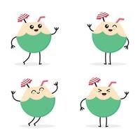 set of cute Coconut Cocktail character vector illustrations. cute coconut design to menu, web and graphic design