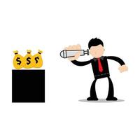 Vector Graphic Illustration of Cartoon Character Businessman looking at money with binoculars. Suitable for business content