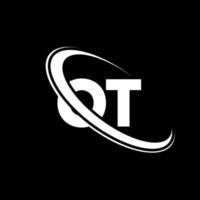 logotipo de ot. o diseño. letra ot blanca. diseño de logotipo de letra ot. letra inicial del logotipo del monograma en mayúsculas del círculo vinculado. vector