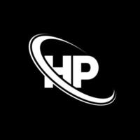 logotipo de HP diseño de caballos de fuerza. letra hp blanca. diseño del logotipo de la letra hp. letra inicial hp círculo vinculado logotipo de monograma en mayúsculas. vector