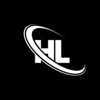 logotipo de hl. diseño hl. letra hl blanca. diseño del logotipo de la letra hl. letra inicial hl logotipo del monograma en mayúsculas del círculo vinculado. vector