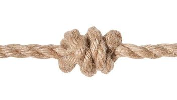 double overhand knot tied on jute rope isolated photo