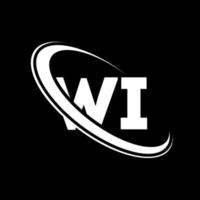 logotipo de wi. diseño wi. letra wi blanca. diseño del logotipo de la letra wi. letra inicial con el logotipo del monograma en mayúsculas del círculo vinculado. vector