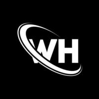 logotipo de wh qué diseño. letra wh blanca. diseño del logotipo de la letra wh. letra inicial con el logotipo del monograma en mayúsculas del círculo vinculado. vector