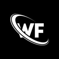 logotipo de w.f. diseño wf letra wf blanca. diseño del logotipo de la letra wf. letra inicial wf círculo vinculado logotipo de monograma en mayúsculas. vector