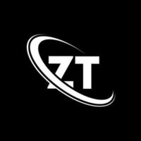 logotipo de zt. diseño zt. letra zt blanca. diseño del logotipo de la letra zt. letra inicial zt círculo vinculado logotipo de monograma en mayúsculas. vector