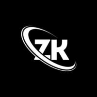 logotipo de zk. diseño zk. letra zk blanca. diseño del logotipo de la letra zk. letra inicial zk círculo vinculado logotipo de monograma en mayúsculas. vector