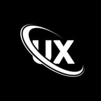 logotipo de ux. diseño de experiencia de usuario. letra ux blanca. diseño del logotipo de la letra ux. letra inicial ux círculo vinculado en mayúsculas logotipo del monograma. vector