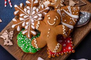 Christmas homemade gingerbread cookies on a table photo