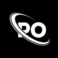 logotipo de po. diseño po. letra po blanca. diseño del logotipo de la letra po. letra inicial po logotipo del monograma en mayúsculas del círculo vinculado. vector