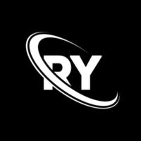 logotipo de ry. ry diseño. letra ry blanca. diseño del logotipo de la letra ry. letra inicial ry círculo vinculado en mayúsculas logotipo del monograma. vector