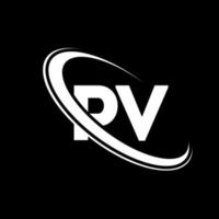 logotipo de p.v. diseño fotovoltaico. letra pv blanca. diseño de logotipo de letra pv. letra inicial pv círculo vinculado logotipo de monograma en mayúsculas. vector