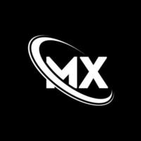 logotipo de MX. diseño mx. letra mx blanca. diseño del logotipo de la letra mx. letra inicial mx círculo vinculado logotipo de monograma en mayúsculas. vector